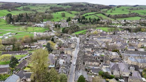 Pateley-Bridge-Town-North-Yorkshire,-Großbritannien,-Drohne,-4K-Luftaufnahmen