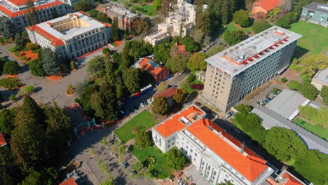 University-of-California,-Berkeley-aerial-tilt-down-reveal-of-student-encampment-in-solidarity-of-Gaza