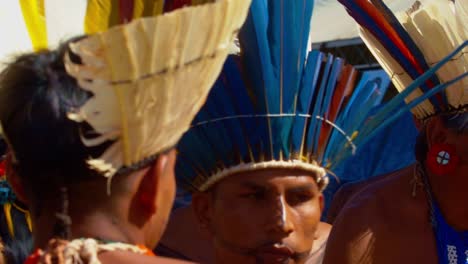 Colorful-indigenous-Amazonian-people-gathered-in-the-streets-of-Brasilia