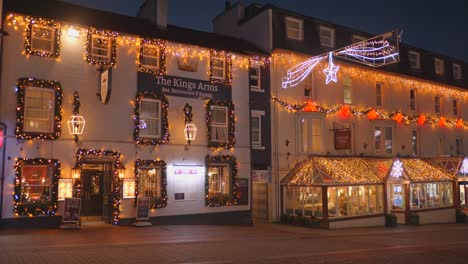 Glittering-Lights-Decor-In-Keswick-Downtown-During-Christmas-Season-In-Lake-District,-Cumbria,-England