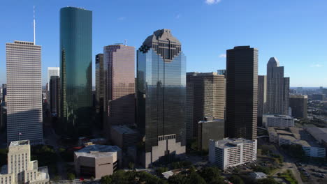 Houston-TX-USA-Aerial-View-of-Downtown-Skyscrapers-and-Towers,-City-Hall