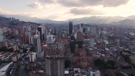 Drone-view-of-Catedral-Metropolitana,-Medellin-Colombia