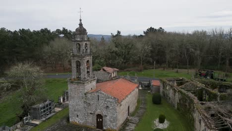 San-Xoan-de-Ourantes-Church-in-Punxín,-Ourense,-Galicia,-Spain---aerial-panoramic