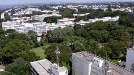 Residential-architectural-design,-Oscar-Neimeyer,-Brasilia-capital,-aerial