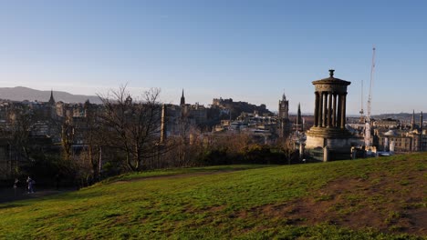 Wide-view-of-Edinburgh-skyline-from-Calton-Hill,-Edinburgh,-Scotland