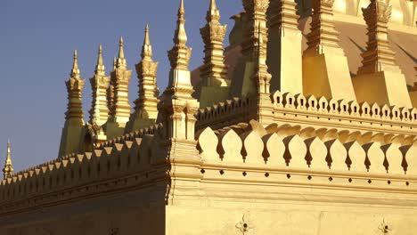 Golden-spires-of-Pha-That-Luang-Golden-Stupa-in-Vientiane,-Laos