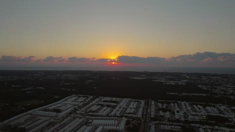 Aerial-view-of-bright-sunset-colors