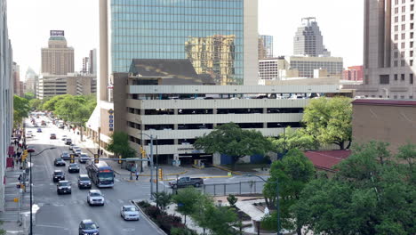 Downtown-traffic-in-San-Antonio,-Texas-at-the-Henry-B-Gonzalez-convention-center