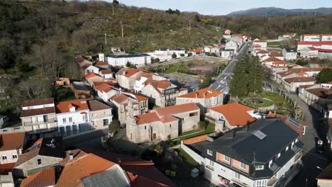 Aerial-View-of-Church-San-Fiz-in-Vilar-de-Barrio,-Ourense,-Galicia,-Spain