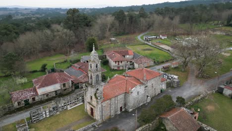 Church-of-santa-maria-de-Grixoa-in-San-Amaro,-Ourense,-Galicia,-Spain---aerial