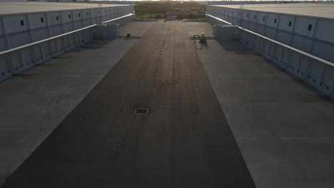 Aerial-view-of-outstanding-location-for-warehouse-during-the-golden-hour-of-the-day