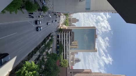 Downtown-traffic-in-San-Antonio,-Texas-at-the-Henry-B-Gonzalez-convention-center---Vertical-Video