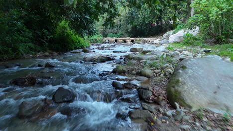 Flowing-stream-between-rocks-in-tropical-Rainforest-of-Dominican-Republic
