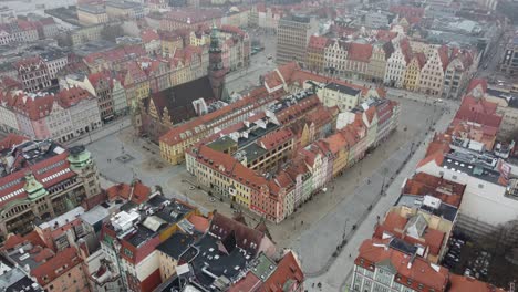 Aerial-view-of-beautiful-Polish-city-of-Wroclaw---main-square-and-old-town