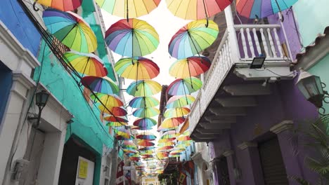 Bright-Colorful-Decorative-Artistic-Streets-Of-Cartagena-Getsemani,-Colombia
