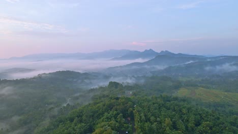 Neblige-Landschaft-über-Ländlichen-Waldgebieten-Indonesiens