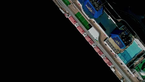 Birdseye-Aerial-View-of-MSC-Meraviglia-Cruise-Ship-in-Port-Terminal,-Flam,-Norway