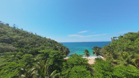The-natural-beauty-of-Playa-Onda-beach,-Samana,-Dominican-Republic_fpv-shot