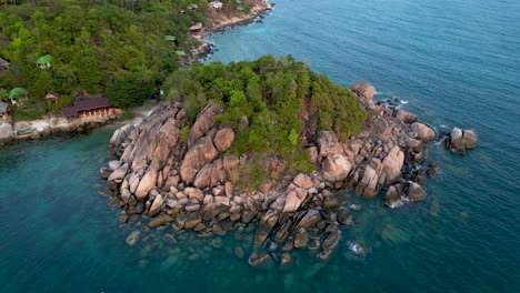 Tropical-island-in-ocean---aerial-drone-view