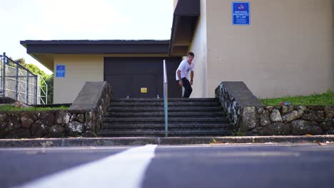 skateboard-trick-on-a-hand-rail-in-Hawaii