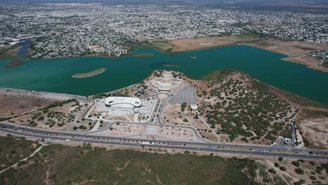 Bird's-eye-view-of-the-Expo-Tam-Convention-Center-and-the-Cultural-Park-of-Reynosa-in-Tamaulipas,-Mexico