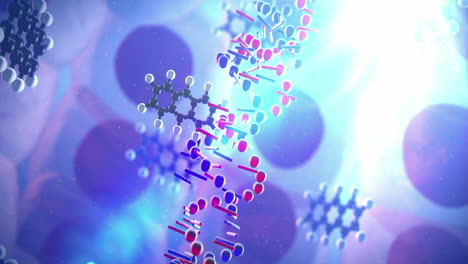 Animation-Of-Isolated-Iridescent-Rainbow-Digital-Polygonal-Dna-Strand-Rotating-Colorful,-Medical-Data-Processing-And-Chemical-Molecules