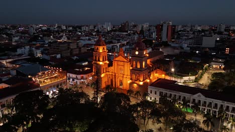 Hiper-Lapso-Disparo-De-Drone-Ciudad-Plaza-Principal-Catedral-Viaje-Cielo-Santa-Cruz-Bolivia