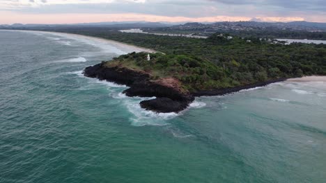 Zeitraffer---Fingal-Head-Causeway-Und-Leuchtturm-In-New-South-Wales,-Australien