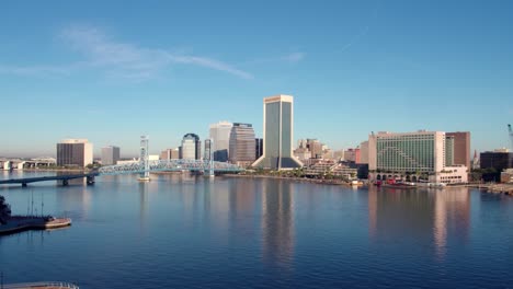 Aerial-view-of-Jacksonville-skyline-with-reflection-in-St