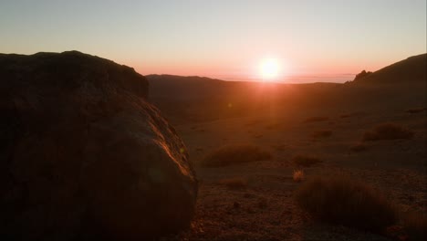 Sunrise-in-rocky-volcanic-landscape-on-Tenerife,-Canary-Islands-in-spring