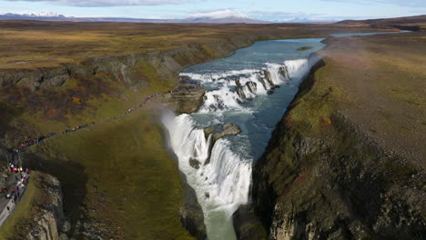 Gullfoss-Waterfall-In-Scenic-Canyon-In-Iceland---Aerial-Drone-Shot