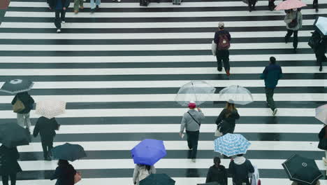 Crowd-Of-People-At-The-Street,-Zebra-Crossing-In-Japan---High-Angle-View