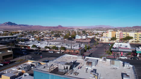 Henderson,-Nevada-USA,-Aerial-View-of-Downtown-Buildings,-Streets-and-Casinos,-Drone-Shot