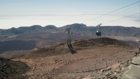 Panoramaaufnahme-Der-Vulkanlandschaft-Und-Der-Seilbahn,-Krater-Unterhalb-Des-Pico-Del-Teide-Auf-Teneriffa,-Kanarische-Inseln