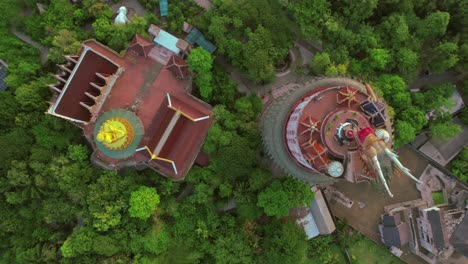 Dragon-Temple-and-Big-Buddha,-Sam-Phran-aerial-shot,-Bangkok-Thailand