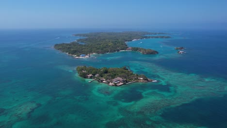 Aerial-View-of-Islands-in-Caribbean-Sea,-Rosario-Islands-Archipelago,-Cartagena,-Colombia