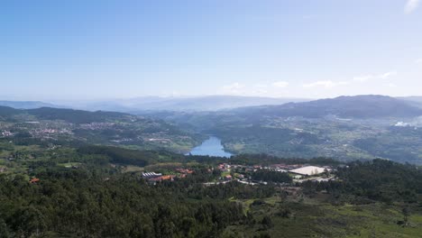 Drone-panorama-of-Penafiel's-lush-landscape-with-winding-river-in-Portugal