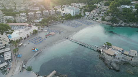 Hotel-complex-in-Mallorca-at-a-giant-beach-by-the-sea-from-above