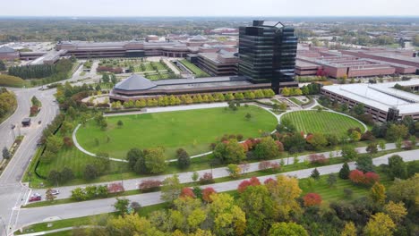 Aerial-approach-of-Chrysler-Technology-Center-Headquarters-in-USA