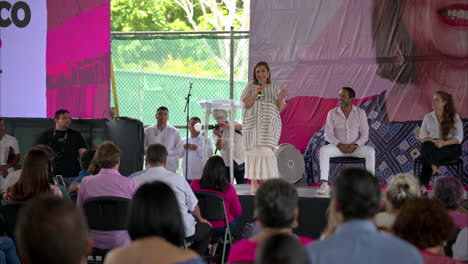 Mexican-female-presidential-candidate-Xochitl-Galvez-giving-a-speech-to-supporters-at-a-rally-talking-about-the-exposure-in-social-medial