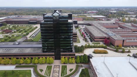 Chrysler-Technology-Center-main-building-in-aerial-slide-left-shot