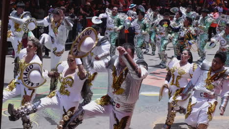 Santiago-Centralistas-dance-troupe-in-Oruro-Carnival-parade,-Bolivia