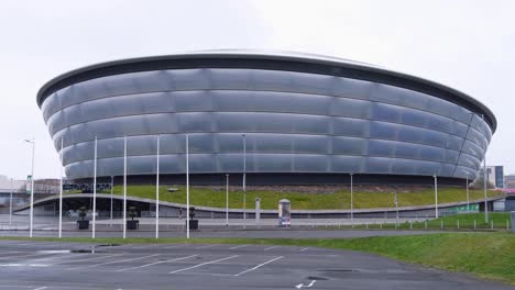 Vista-Exterior-Del-Edificio-Del-Campus-Del-Evento-Sec-Escocés-En-La-Ciudad-De-Glasgow,-Escocia,-Reino-Unido