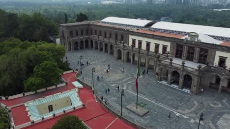 Aerial-view-of-Mexico´s-Chapultepec-Castle-esplanade-at-daylight-with-some-forest-and-a-little-bit-of-the-city-view