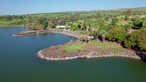 Drone-shot-of-a-beach-in-the-Sea-of-Galilee