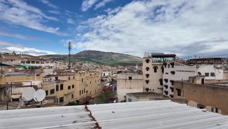 North-Africa,-Fes-Fez-Morocco-buildings-roof-in-the-medina-of-the-city