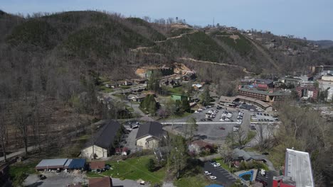 Aerial-view-of-bustling-city-nestled-in-the-Smoky-Mountains