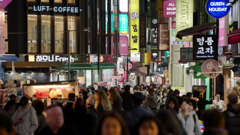 People-On-The-Famous-Shopping-Street-Of-Myeongdong-At-Night-In-Seoul,-South-Korea