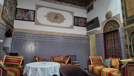 Authentic-moroccan-living-room-in-riad-inside-old-town-of-Fes-Fez-Morocco