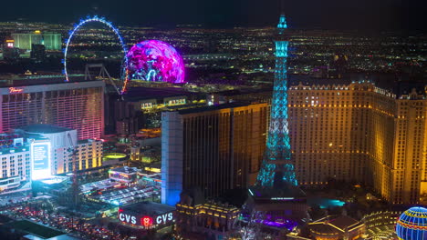 Timelapse,-Las-Vegas-Strip-at-Night,-Shiny-Lights-on-Buildings,-Flashy-Colors-and-Boulevard-Traffic,-Nevada-USA